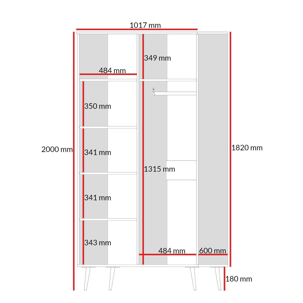 DREHTÜRENSCHRANK Chloe 2D 100 Weiß (schwarzer oder goldener Griff) - Schwarz/Weiß, Holzwerkstoff/Kunststoff (100/200/60cm) - mzm24