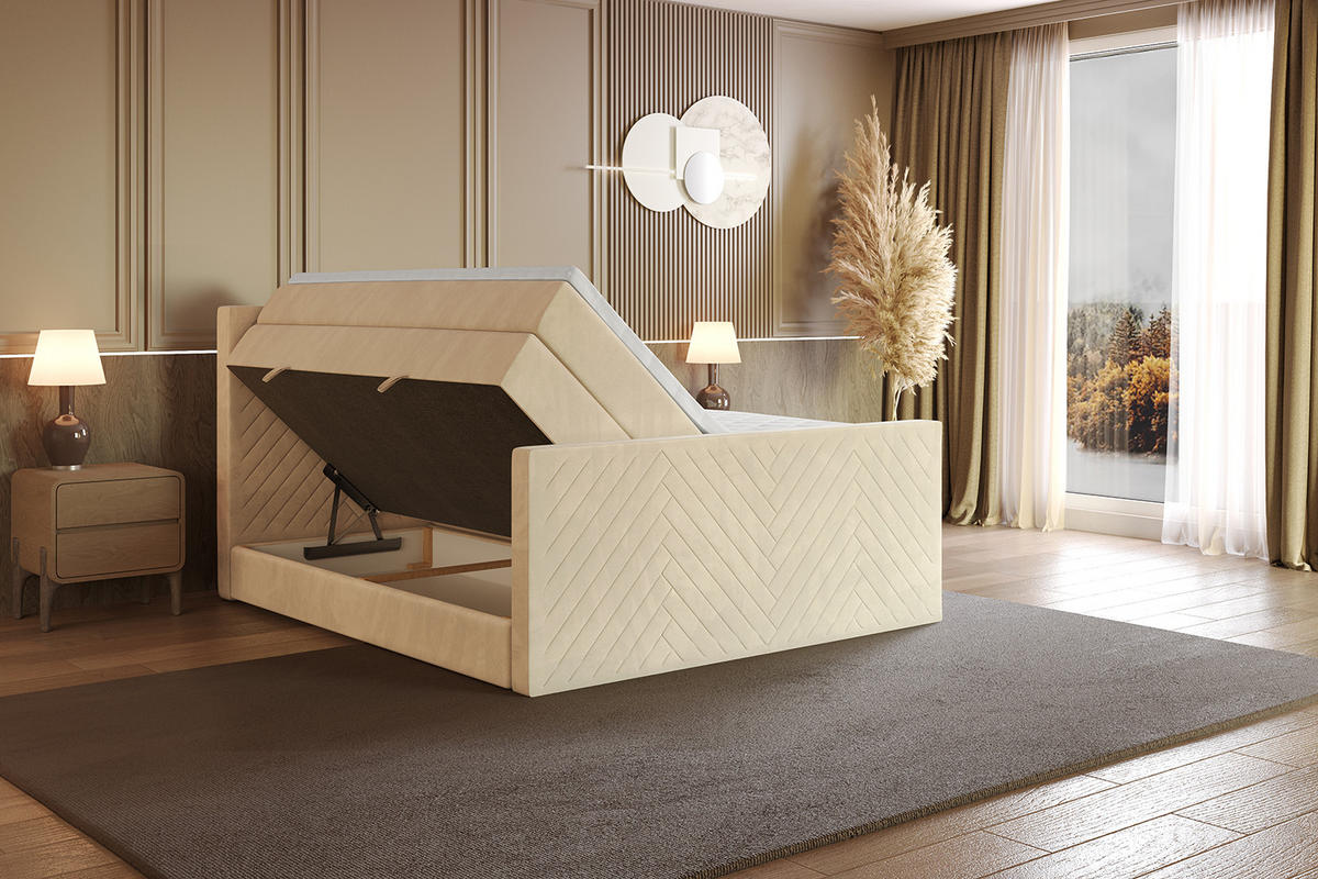 BOXSPRINGBETT mit Matratze und Lattenrost - VEXA-Z KING-140x200 - Beige Monolith - Beige, Holzwerkstoff (140/200cm) - ALTDECOR
