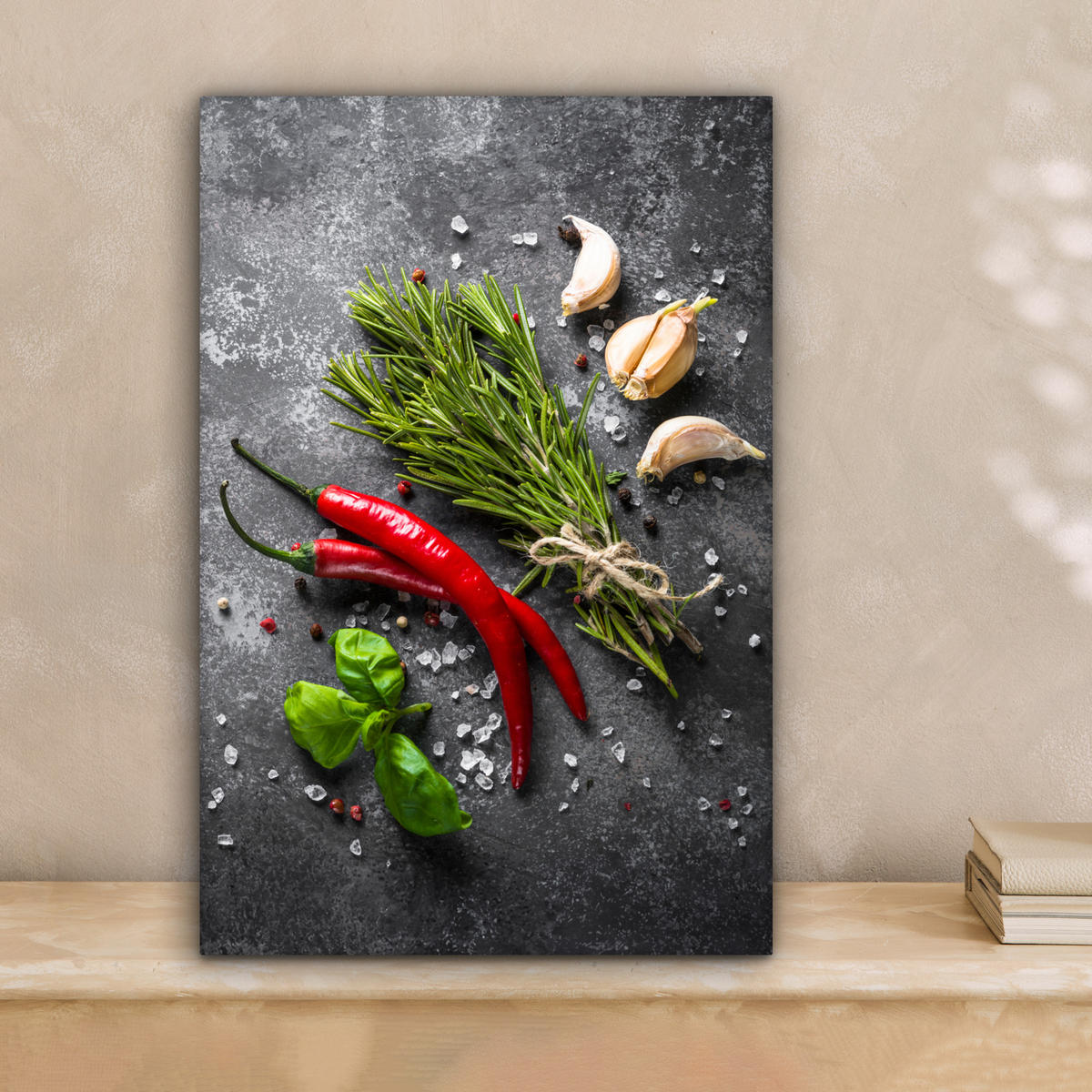 LEINWANDBILD Pfeffer - Kräuter - Gewürze - Beton Deko Wohnzimmer 20x30 cm - Dunkelgrau, Textil (20/30cm) - MuchoWow