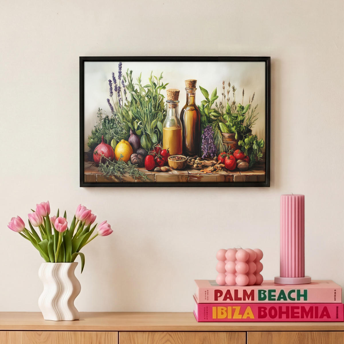 LEINWAND Bilder mit Rahmen - Stilleben - Kräuter - Gewürze - Früchte - Farbenfroh - 30x20 - Grün, Textil (30/20cm) - MuchoWow