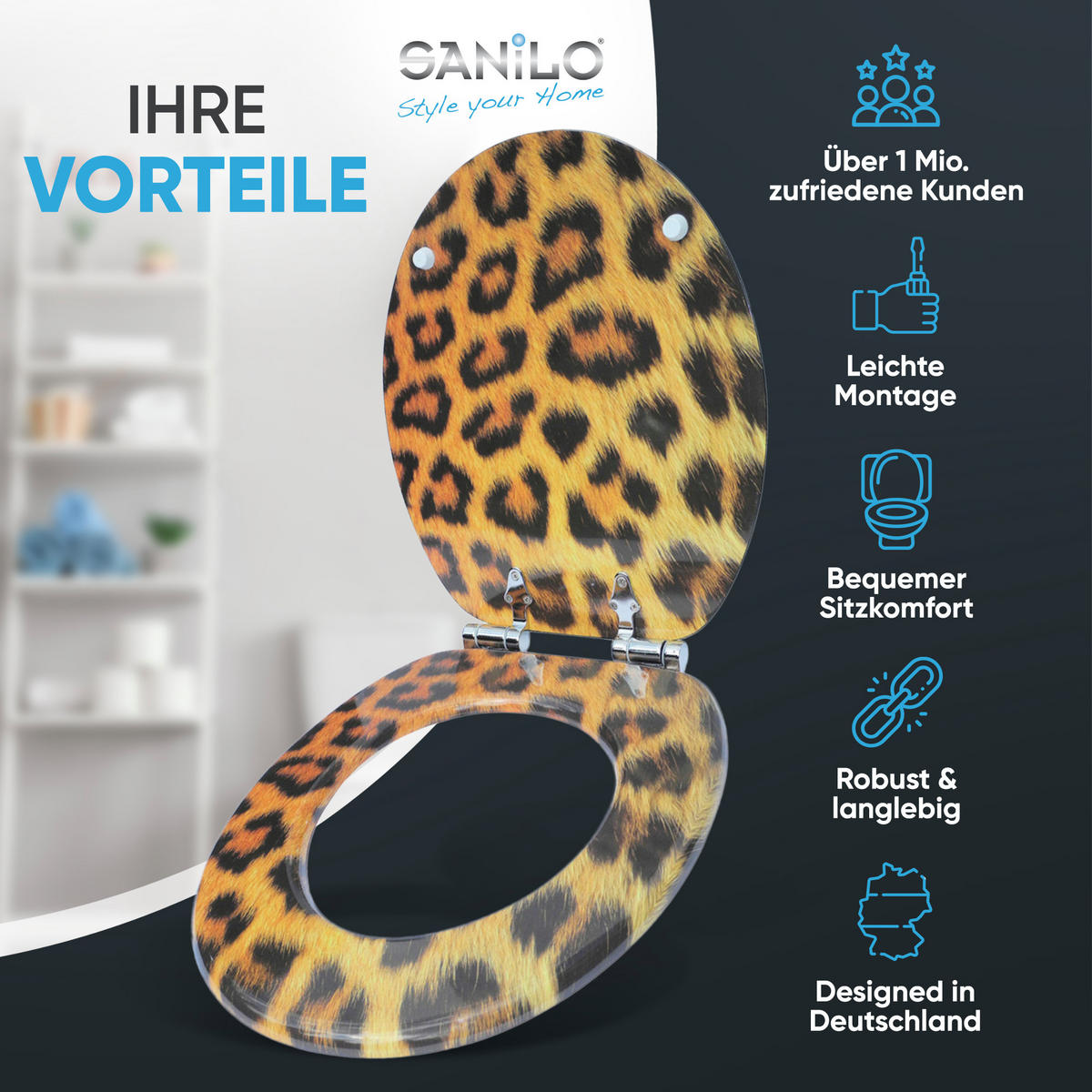 WC-SITZ Absenkautomatik Leopardenfell - Braun, Holzwerkstoff (38/6/47cm) - Sanilo