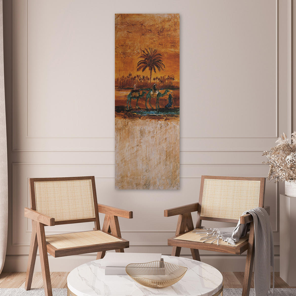 WANDBILD kamele in der wüste - Braun, Textil (30/90cm) - Feeby