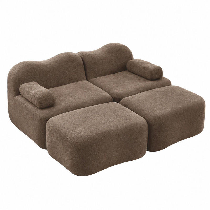 SOFA modular mit Hocker Samt Braun - Braun, Holzwerkstoff (167/70/192cm) - Meubliv