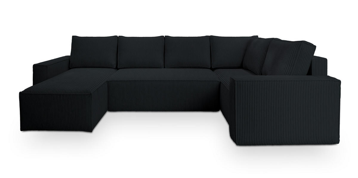 WOHNLANDSCHAFT NORENA R-S Schwarz Kordstoff mit Schlaffunktion - Schwarz, Holz (295/85/157.5cm) - MASSENO