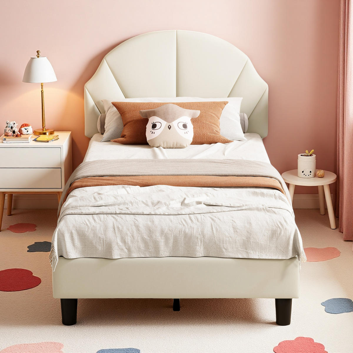 POLSTERBETT 90x200cm Beige Mit Verstellbarem Kopfteil, Jugendbett - Beige, Holz (90/200cm)