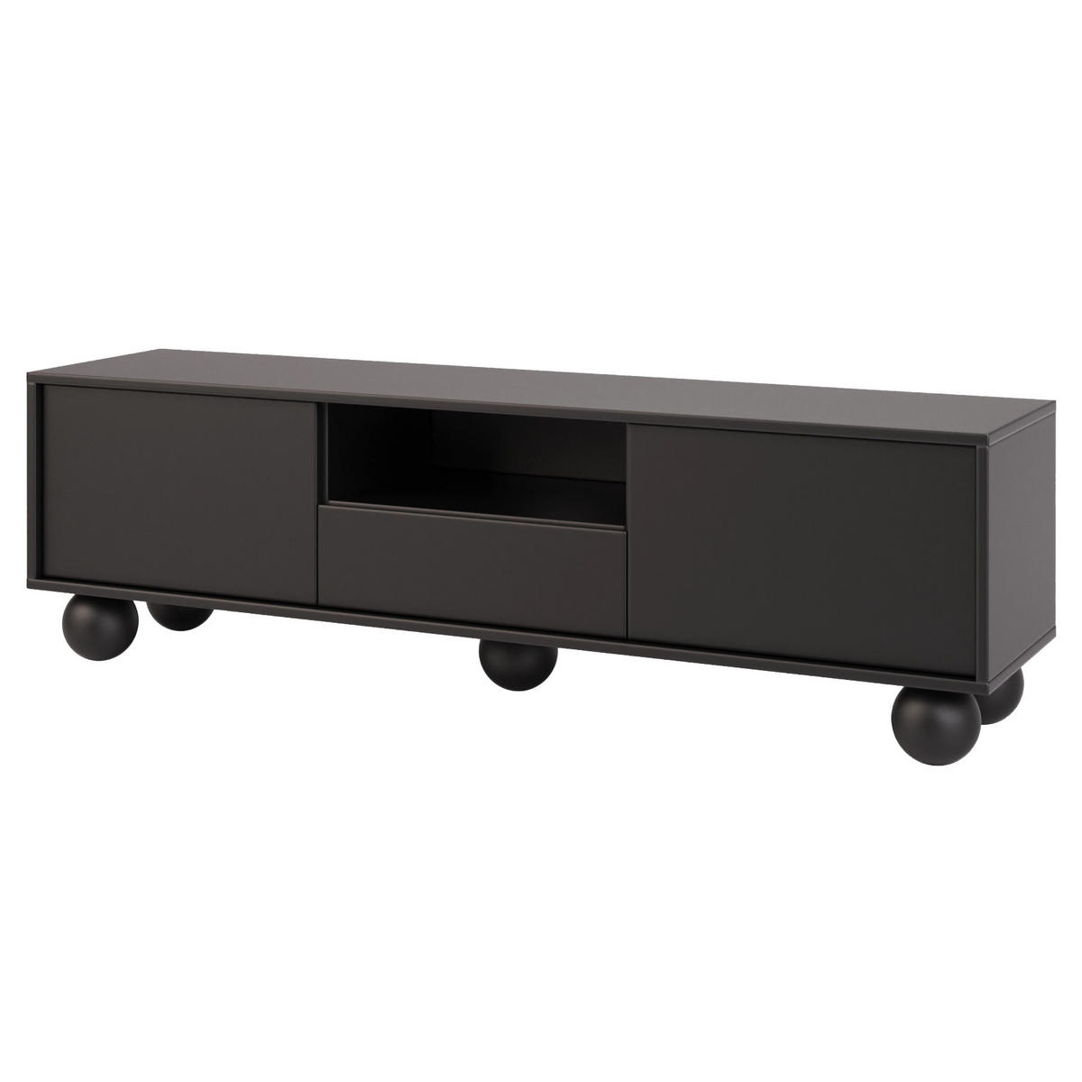 LOWBOARD Adel mit 2 Türen 1 Schublade und runden Füßen, 154 cm, Griffloss, Schwarz - Schwarz, Holzwerkstoff (154/46/38cm) - Beautysofa