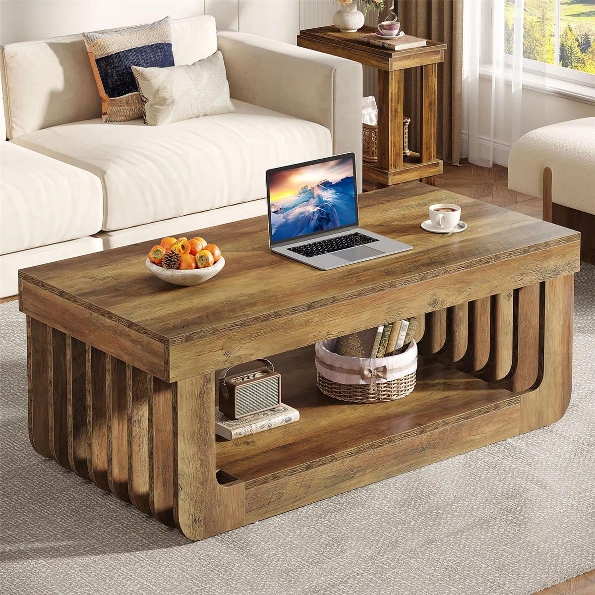 COUCHTISCH 120 cm mit Ablagefach Wohnzimmertisch - Braun, Holz (60/120/45cm) - Kaket