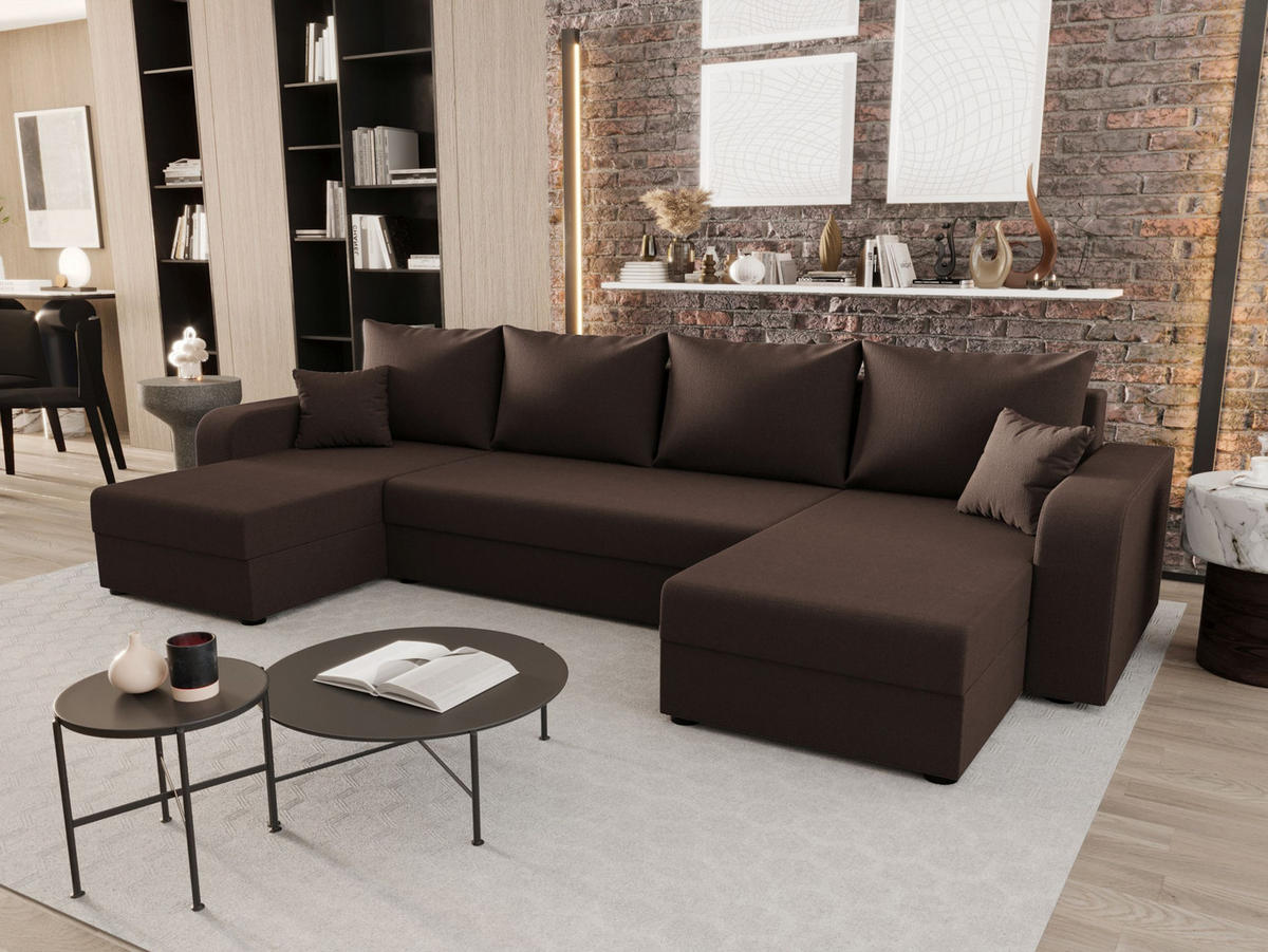 WOHNLANDSCHAFT HEWLET U BIS Cosmic 800 mit Schlaffunktion - Braun, Textil (305/90/140cm) - Bedante