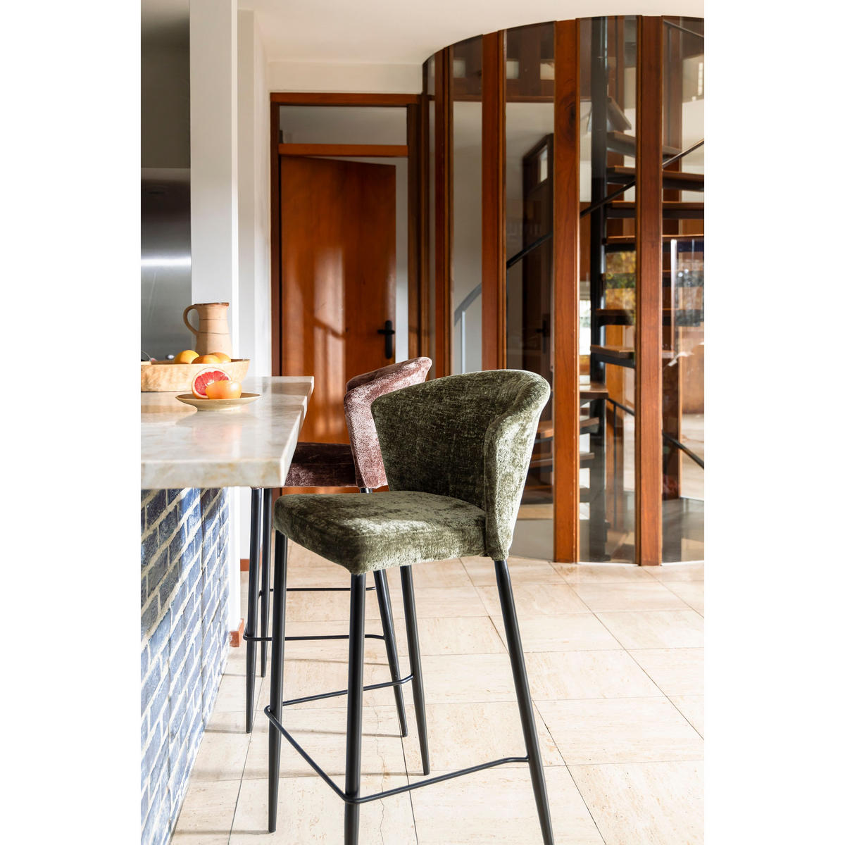 BARHOCKER Georgia Rückenlehne 73 cm Grün - 2 er Set - Grün, Holz (54/101/56cm) - Dutchbone