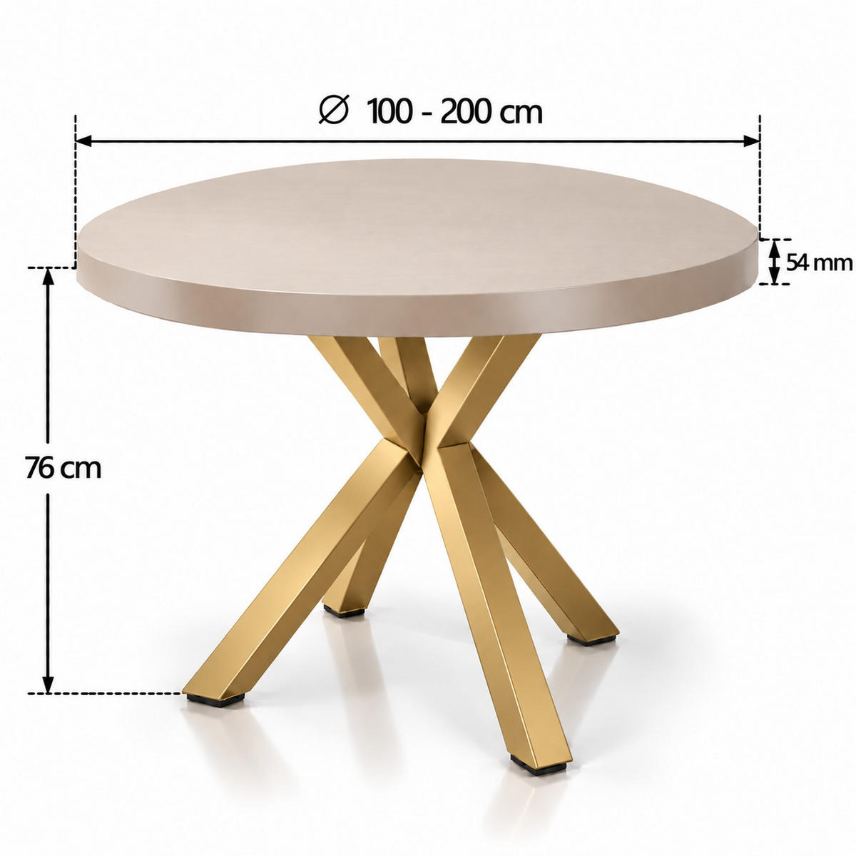 ESSTISCH rund ausziehbar 100-200/76 cm, Kaschmir, 54 cm Tischplatte + X Metallbeine Gold - Kaschmir/Goldfarben, Holzwerkstoff/Metall (100/200/76cm) - Damale Möbel