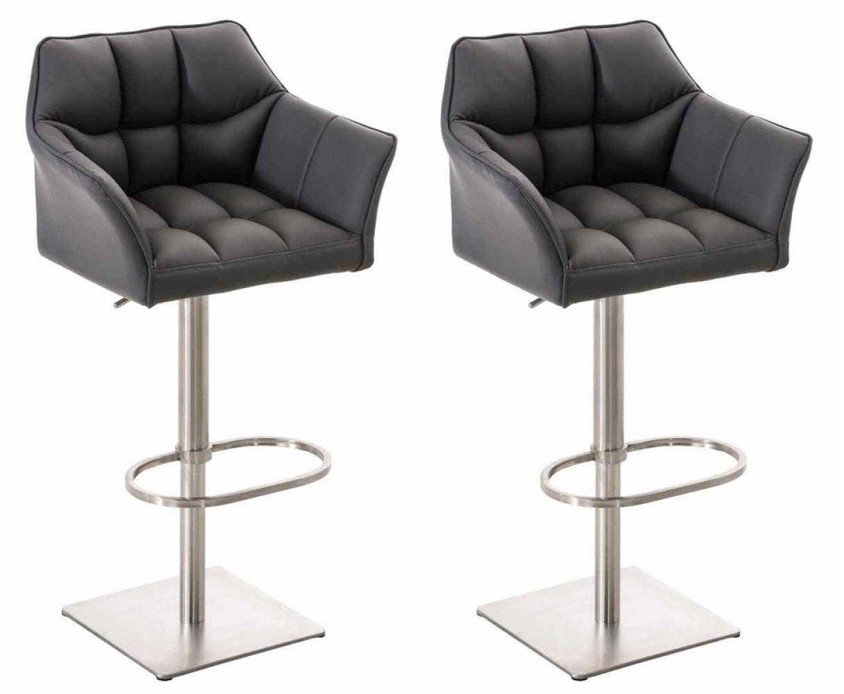 BARHOCKER 2er Set Lederlook Grau - Edelstahlfarben/Grau, Textil/Metall (64/88/45cm) - CLP