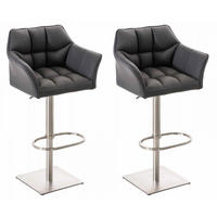 BARHOCKER 2er Set Lederlook Grau - Edelstahlfarben/Grau, Textil/Metall (64/88/45cm) - CLP