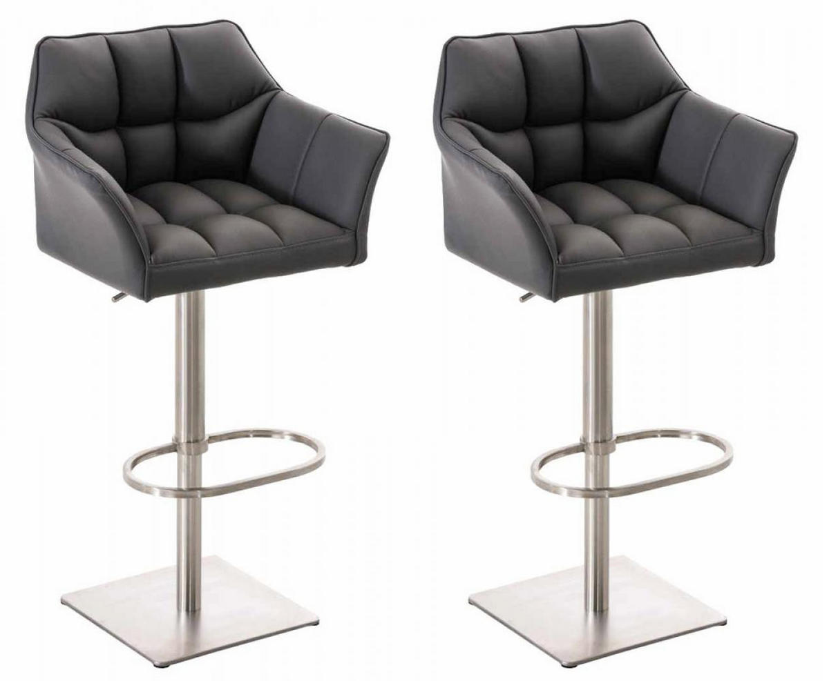 BARHOCKER 2er Set Lederlook Grau - Edelstahlfarben/Grau, Textil/Metall (64/88/45cm) - CLP