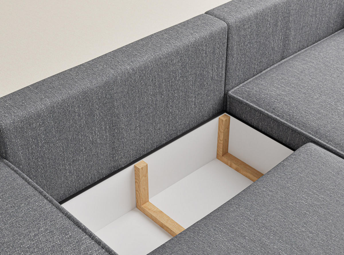 ECKSOFA MIT SCHLAFFUNKTION Zaya Grau Webstoff - Schwarz/Grau, Holz/Holzwerkstoff (255/148cm) - Maison de Reve