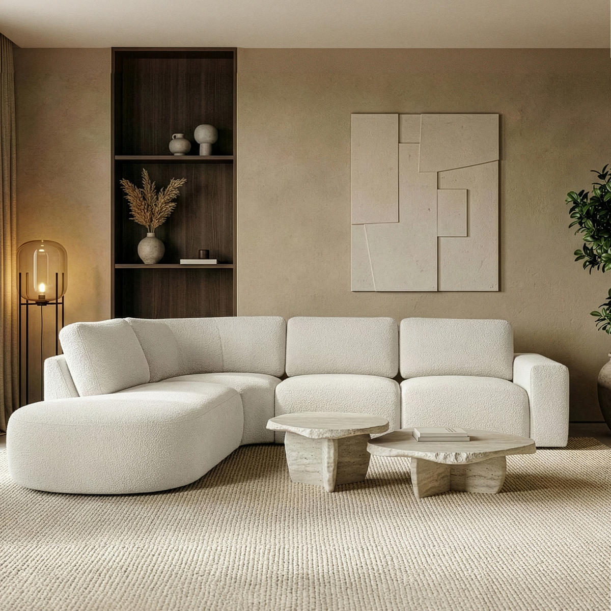 ECKSOFA LINKS ZUCCO, Ecru - Ecru, Holz/Holzwerkstoff (304/293cm) - KONSIMO®