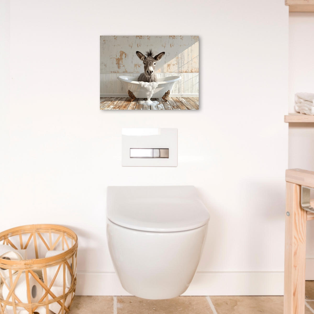 LEINWANDBILD Esel - Tiere - Badewanne - Schaumstoff 40x30 cm - Weiß, Textil (40/30cm) - MuchoWow