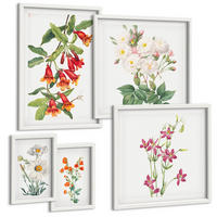 BILDER SET 5er Set - 50x50 cm & 20x30 cm & 40x60 cm Weißer Rahmen - Retro-Blumenmalerei - Weiß, Kunststoff (40/60cm) - TULUP