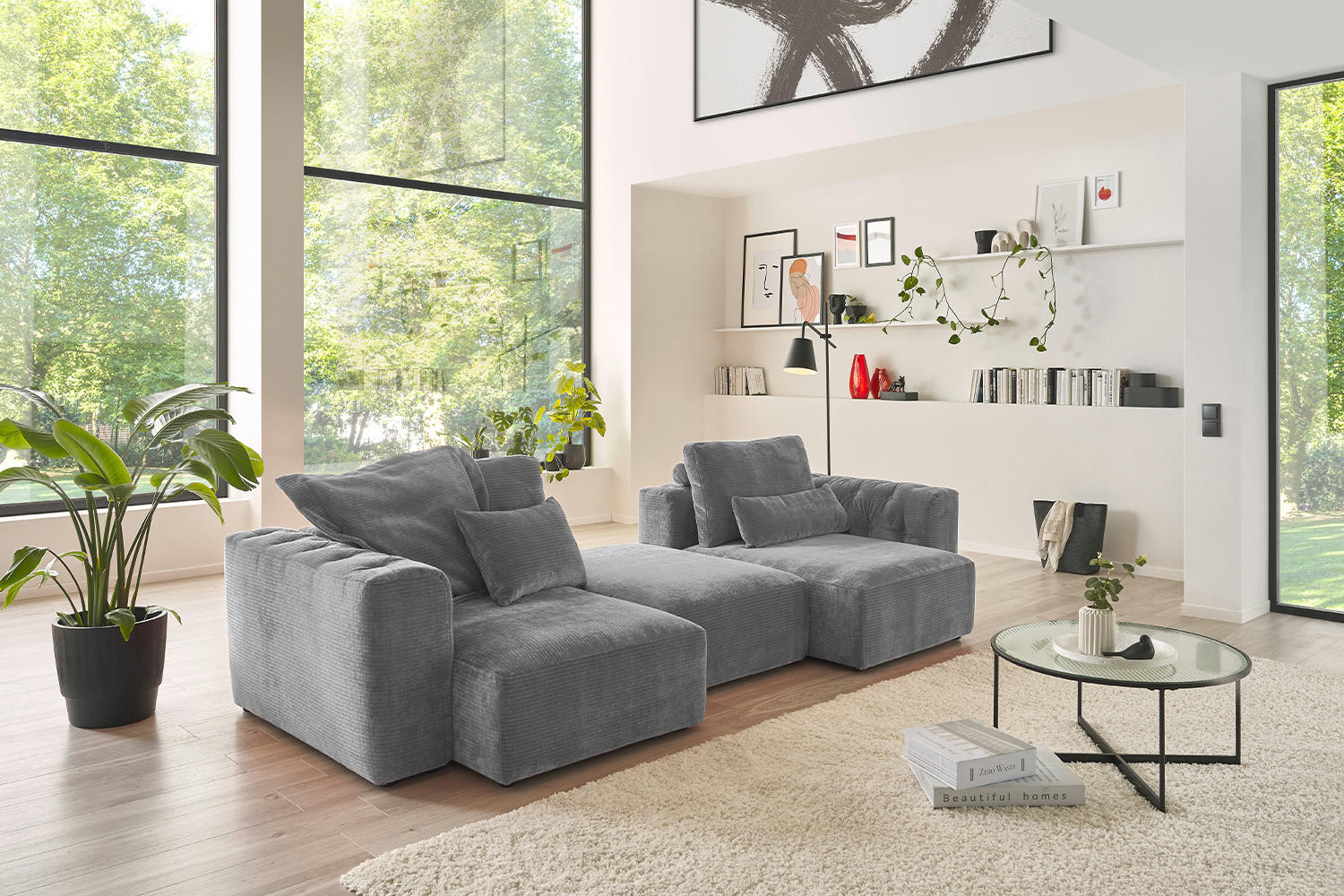 SOFA SITZELEMENT SEPHI Grau Cord - Schwarz/Grau, Kunststoff/Textil (107/39/82cm) - KAWOLA