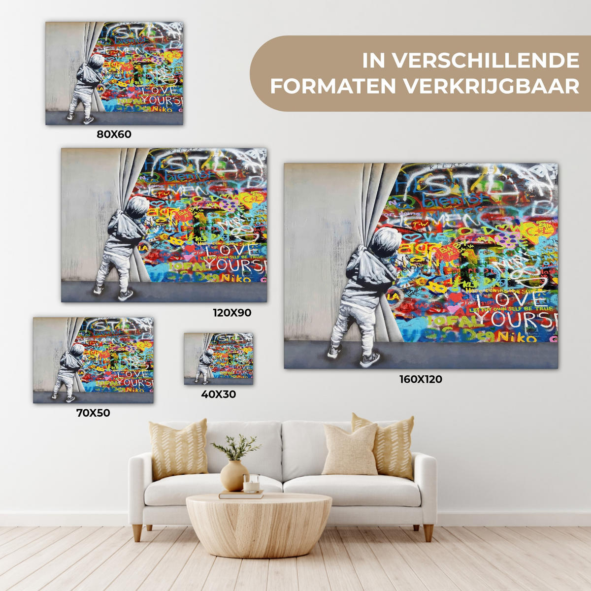 LEINWANDBILD Graffiti - Junge - Ilussie - Straßenkunst Wandbild 40x30 cm - Hellgrau, Textil (40/30cm) - MuchoWow