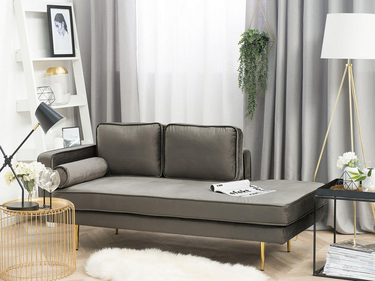CHAISELONGUE Samtstoff taupe linksseitig Miramas - Goldfarben/Grau, Textil (171/63/79cm) - Beliani
