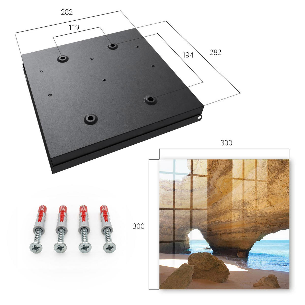 SCHLÜSSELBOX Schwarz 30x30 cm- Türöffnung nach rechts - Meereshöhle - Beige, Metall (30/30/5cm) - TULUP