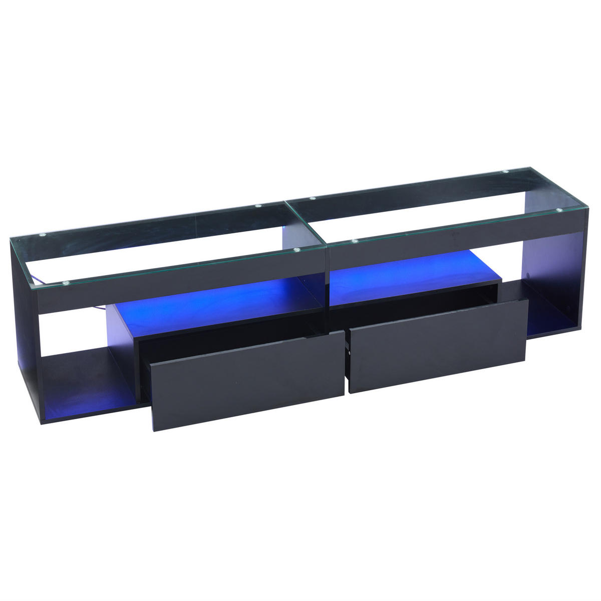 LOWBOARD 180/40/46 cm aus Spanplatte mit LED-Beleuchtung und 2 Schubladen Schwarz - Schwarz, Holzwerkstoff (180/46/40cm) - Modenvie