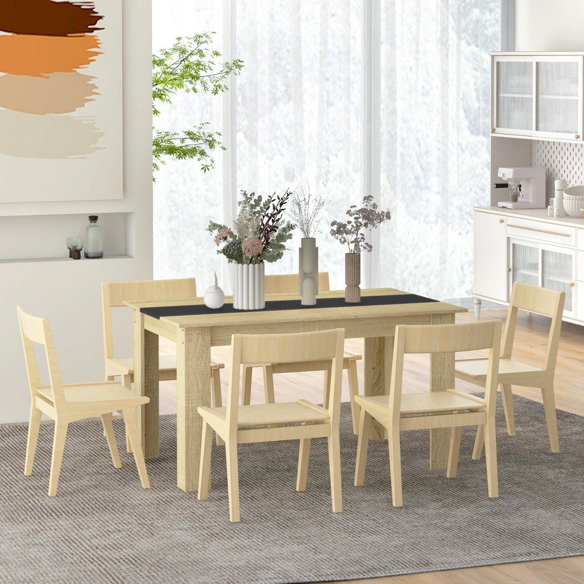 ESSTISCH Naturfarben Schwarz Skandinavischer Stil 140/89,5/75,5 cm - Eichefarben, Holz (89.5/140/75cm) - PANGIVO