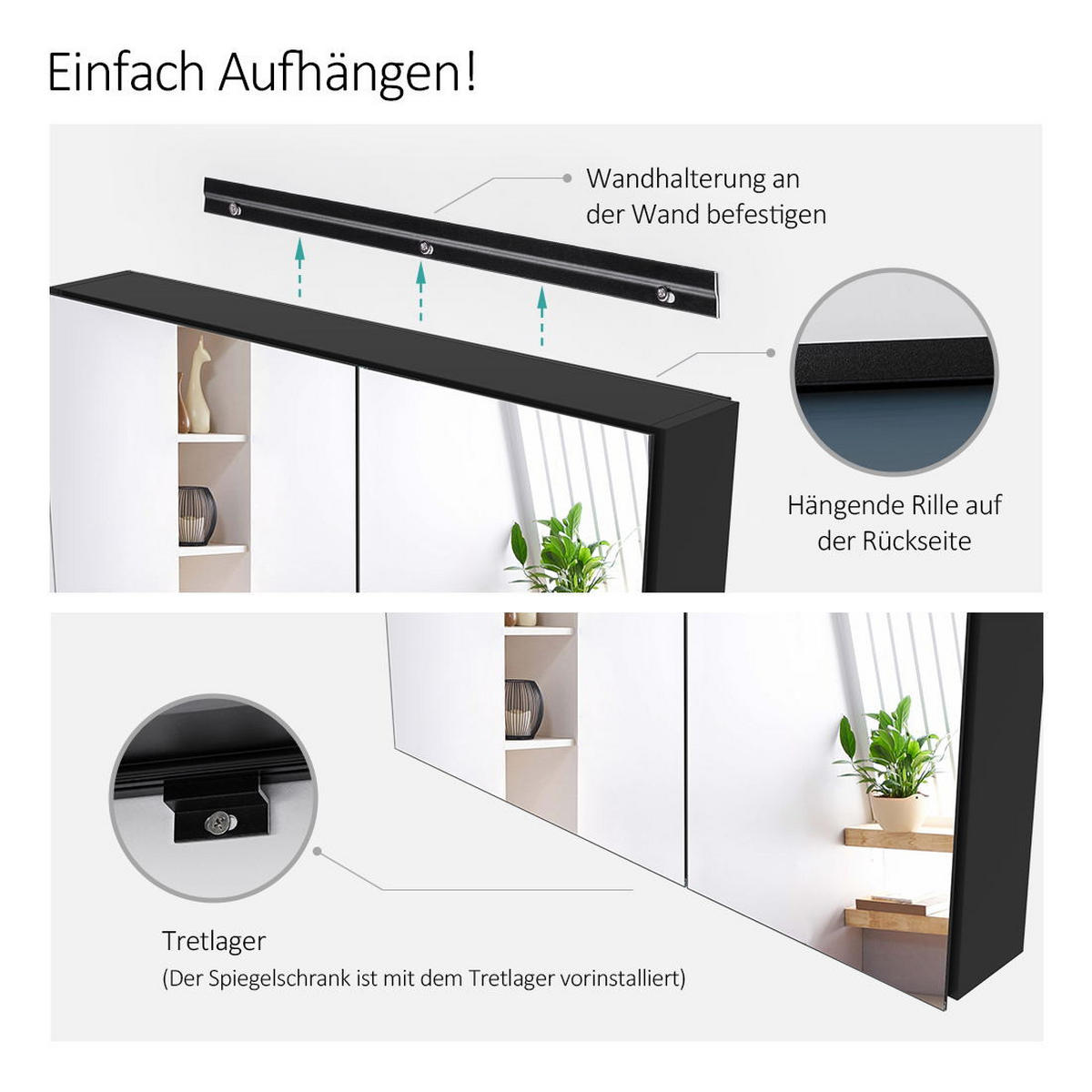 SPIEGELSCHRANK Schwarz 75/65/14,5 - Schwarz, Metall (75/65/14.5cm) - EMKE