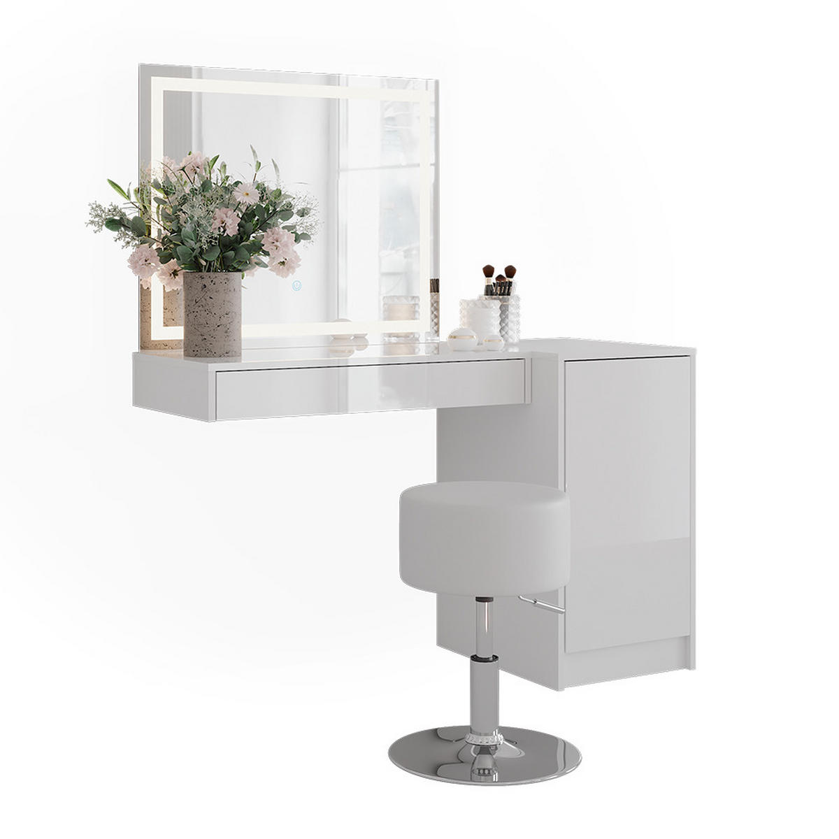 SCHMINKTISCH Sherry Weiß/Weiß Hochglanz 120 cm 4 Teile - Weiß Hochglanz, Holzwerkstoff (120/76/50.1cm) - Vicco