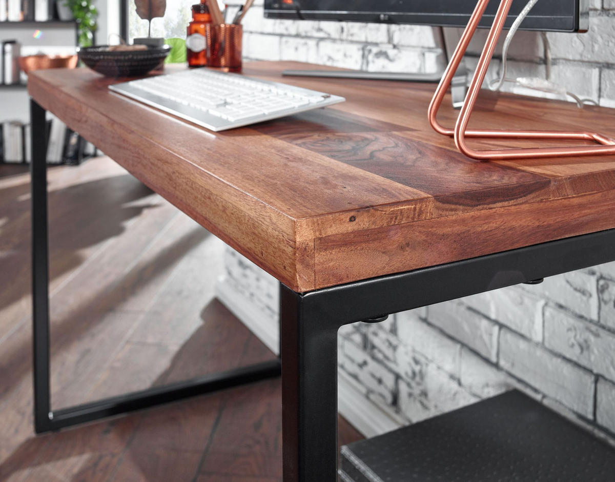 SCHREIBTISCH – Massivholz/Metall, Industrial-Stil, handgefertigt - Schwarz/Braun, Holz/Metall (59/117/77cm) - KADIMA DESIGN