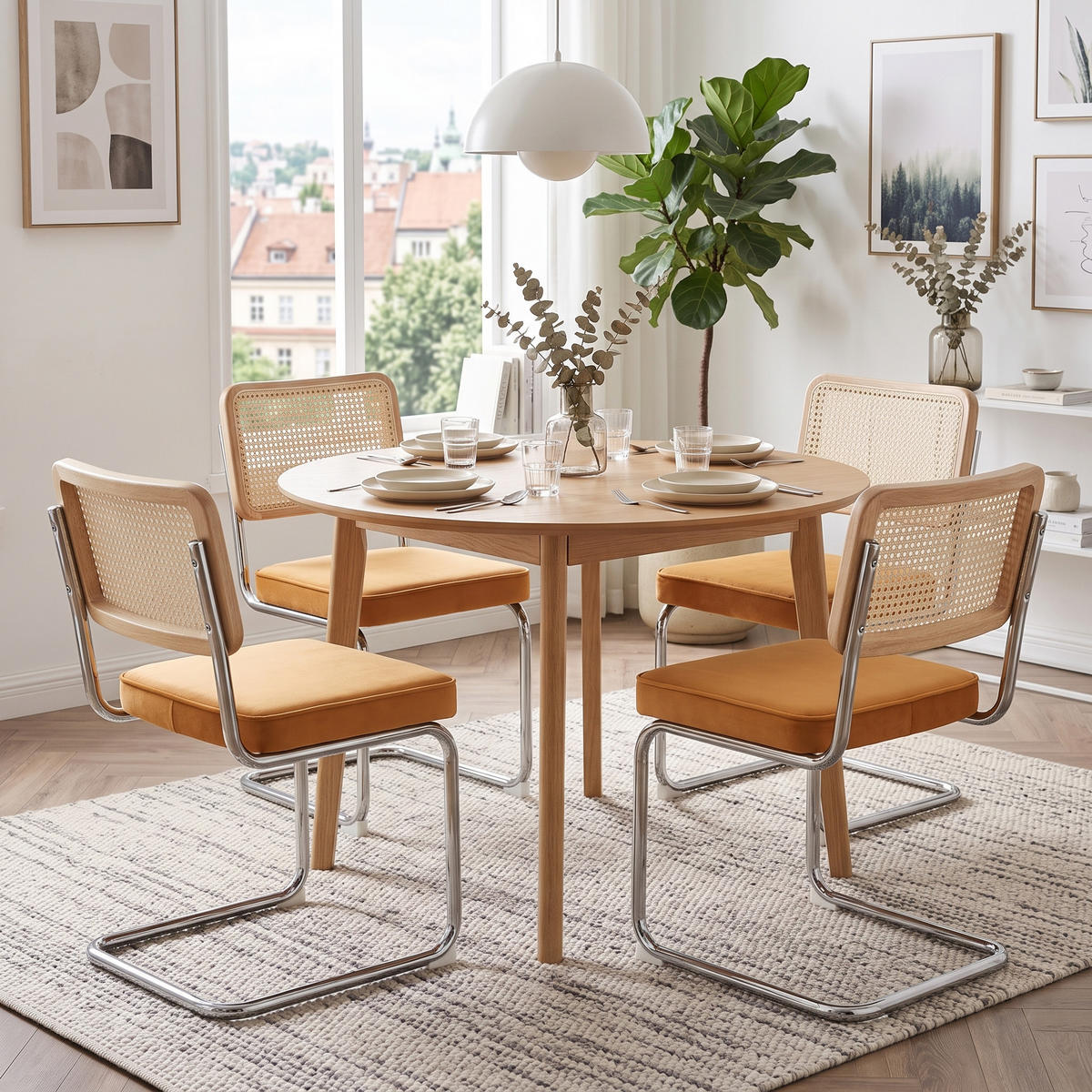 ESSZIMMERSTUHL 2er set stoff rattan verchromtes gestell freischwinger - Orange, Textil (53/84.6/46.4cm) - Urban Meuble