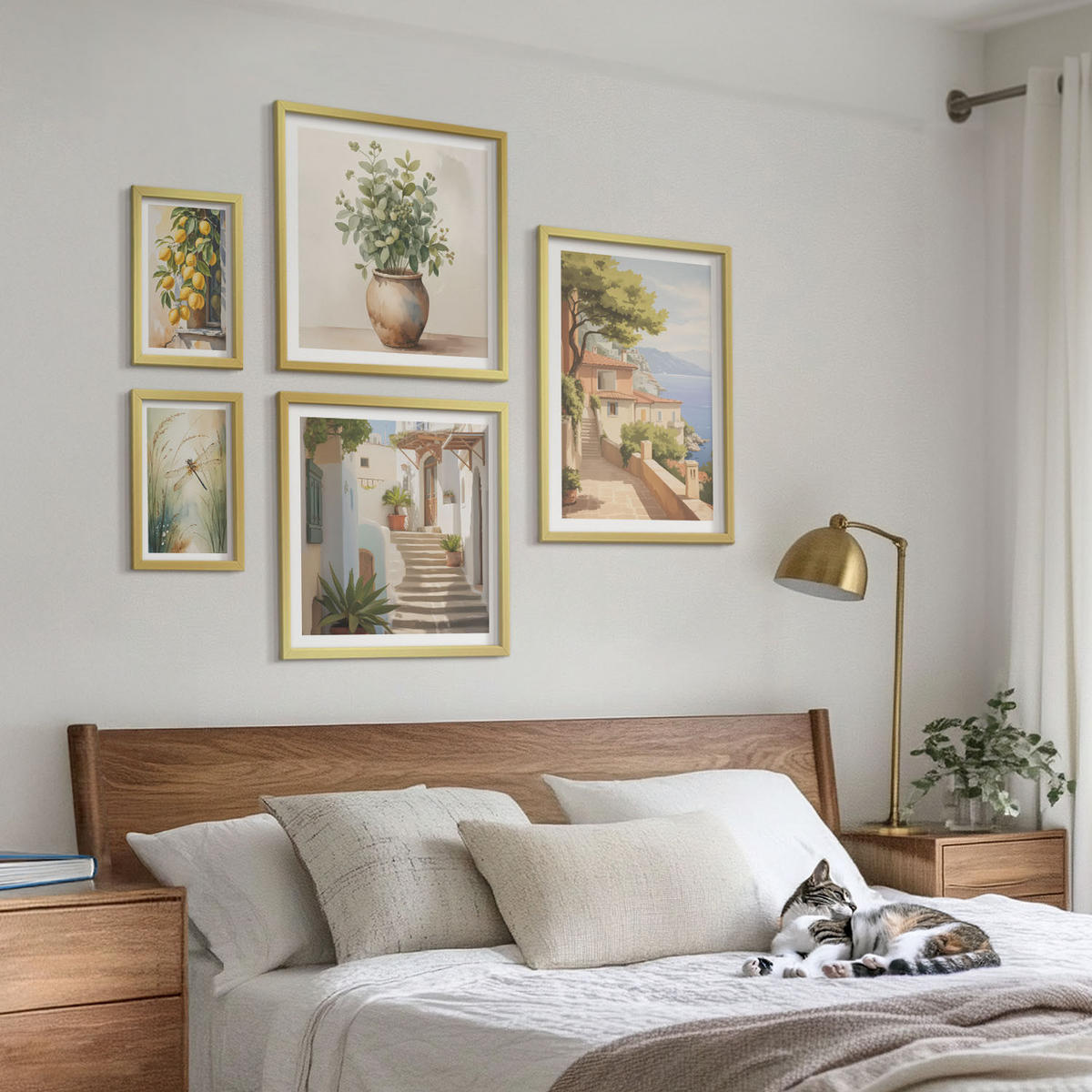 BILDER SET 5er Set - 50x50 cm & 20x30 cm & 40x60 cm Goldrahmen - Architektur der Zitronenstadt - Goldfarben, Kunststoff (40/60cm) - TULUP