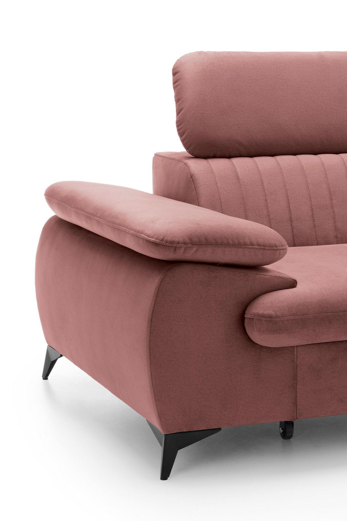 ECKSOFA FIORE Rosa Velours-Stoff mit Schlaffunktion - Rosa, Holz (280/193cm) - MASSENO