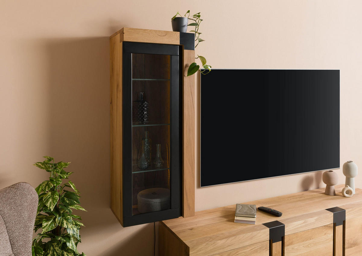HÄNGEVITRINE Wildeiche 48x35x120 natur geölt ROTTERDAM #110 - Braun, Holz (48/120/35cm) - Massivmoebel24