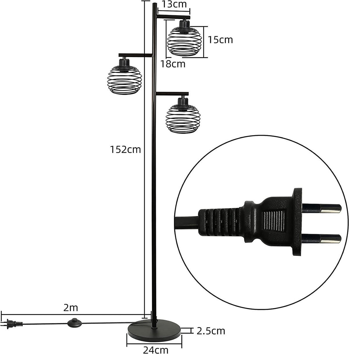 STEHLEUCHTE JAN 24/24/152 cm - Schwarz, Metall (24/24/152cm) - Nettlife