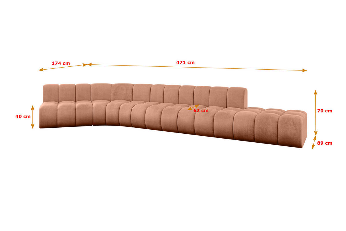 ECKSOFA modulares Sofa Brilo-L2 - 471x174x70 cm Apricot - Koralle, Holzwerkstoff/Textil (471/174cm) - ALTDECOR