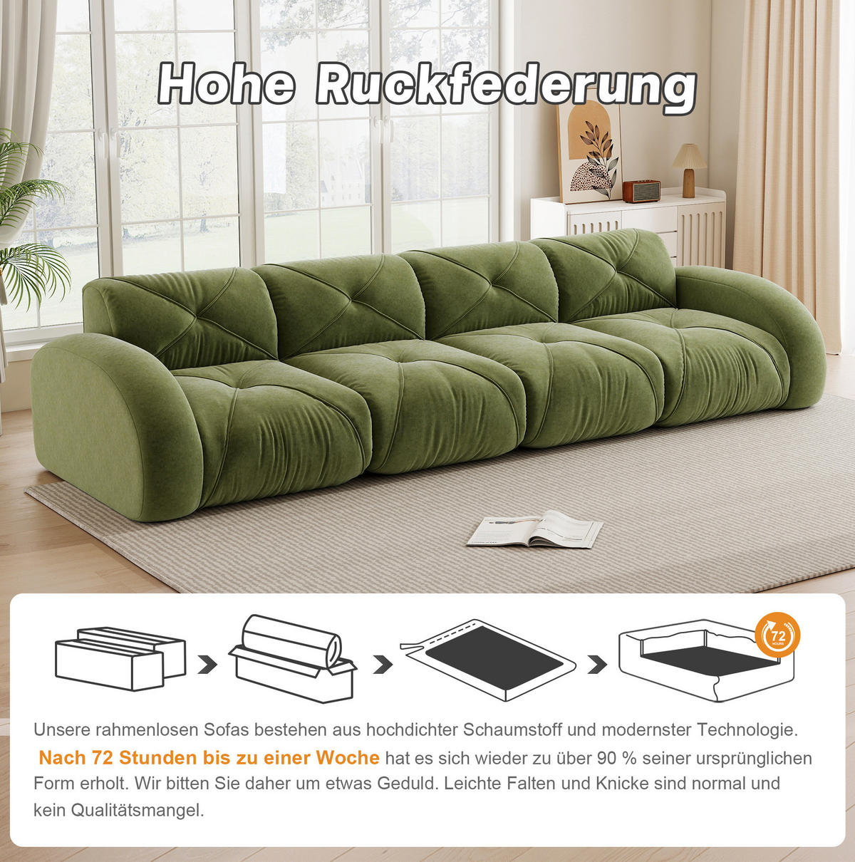 MODULSOFA aus Chenille mit rahmenlosem Komfortdesign Grün - Grün, Textil (95/76/358cm) - Modenvie