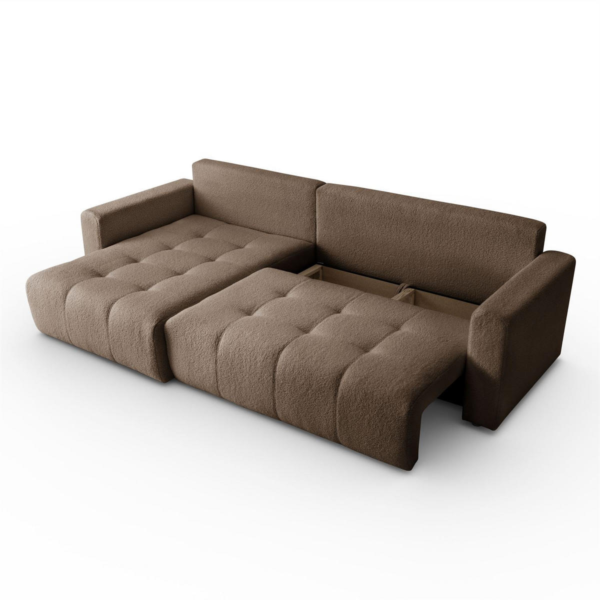 ECKSOFA VIENNA Stil Bettkasten und Funktionalität Bouclé Braun Links - Braun, Holz (143/261cm) - Kaiser Möbel