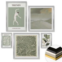 WANDBILDER 5er Set - 50x50 cm & 20x30 cm & 40x60 cm Silberner Rahmen - Abstrakte Pflanzenmuster - Silberfarben, Kunststoff (40/60cm) - ArtPrintCave