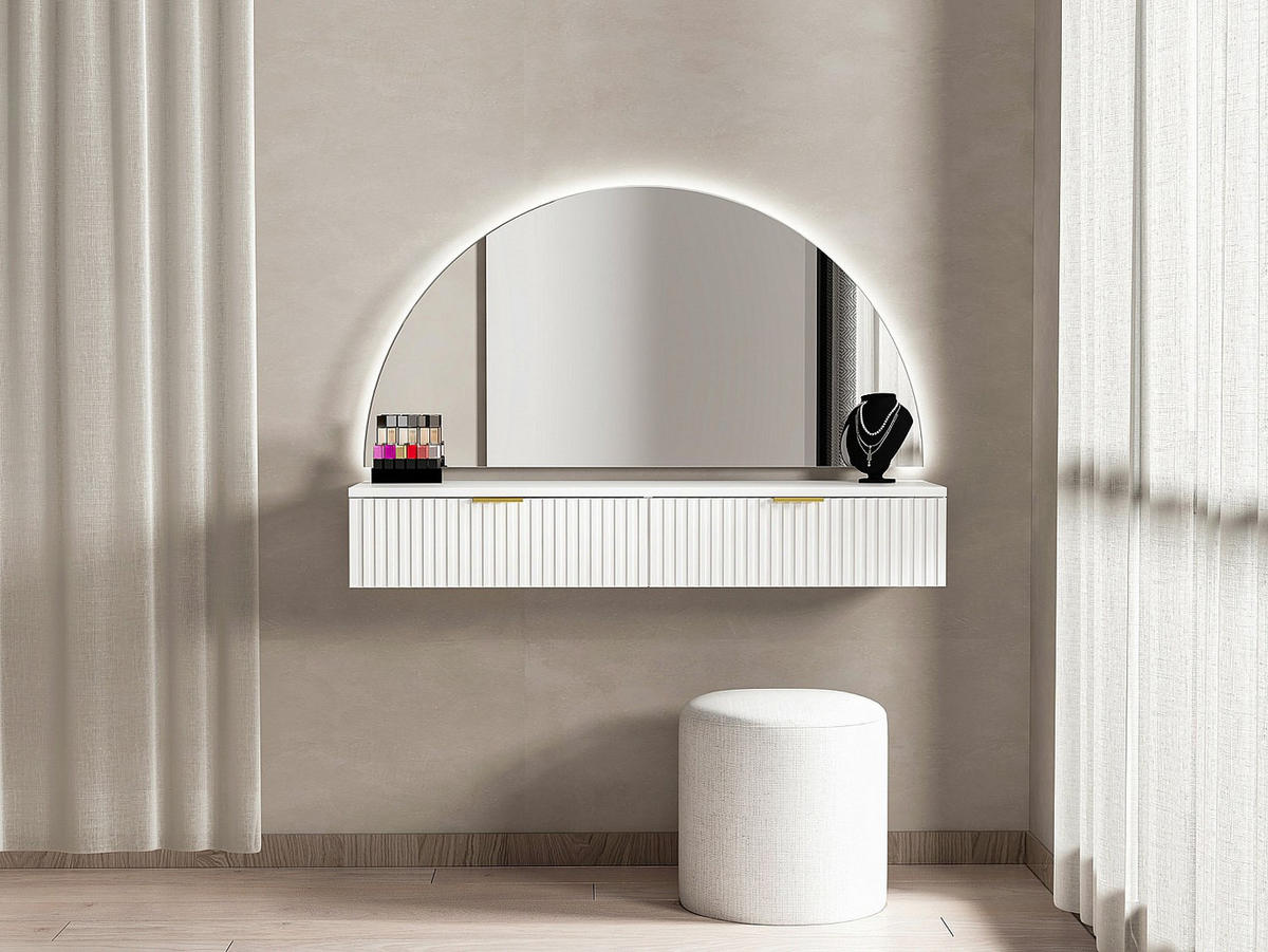 FRISIERTISCH hängend mit Spiegel & LED-Beleuchtung - 2 Schubladen - Weiß - FRALYN - Weiß, Holz (120/80/35cm) - Vente-Unique