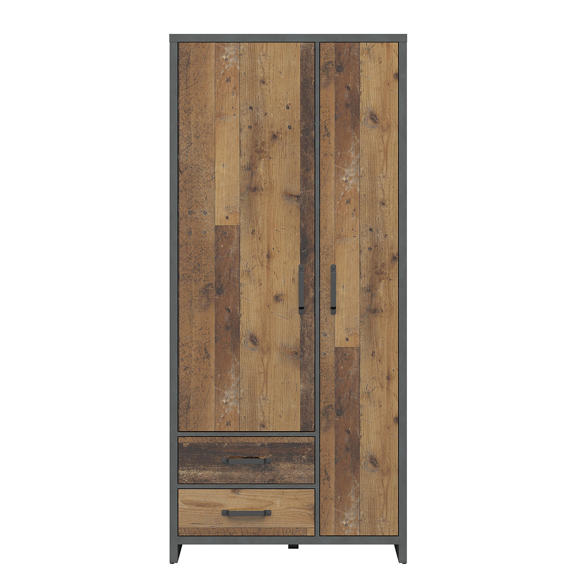 SCHRANK 2 Türen Paul Holz und Grau - Grau, Holzwerkstoff (90/200/55cm) - Petits-meubles