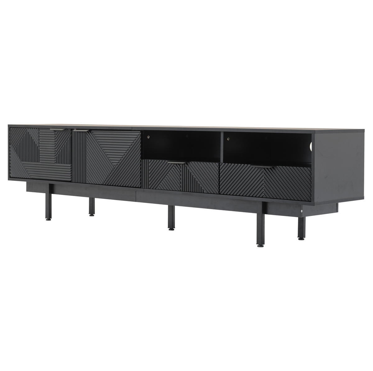 TV-LOWBOARD aus Spanplatte 200x40x51 cm Schwarz mit Stauraum, Kabeldurchführungen und 5 Metallfüßen - Schwarz, Holzwerkstoff (200/51/40cm) - IVMEU