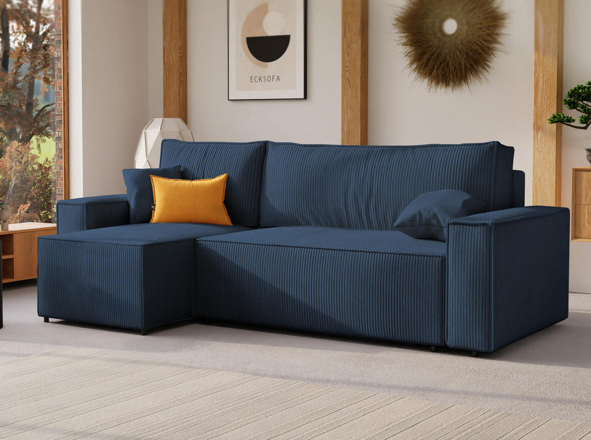 ECKSOFA Paris mit Schlaffunktion Cord - Blau, Textil (244/155cm) - Idohome