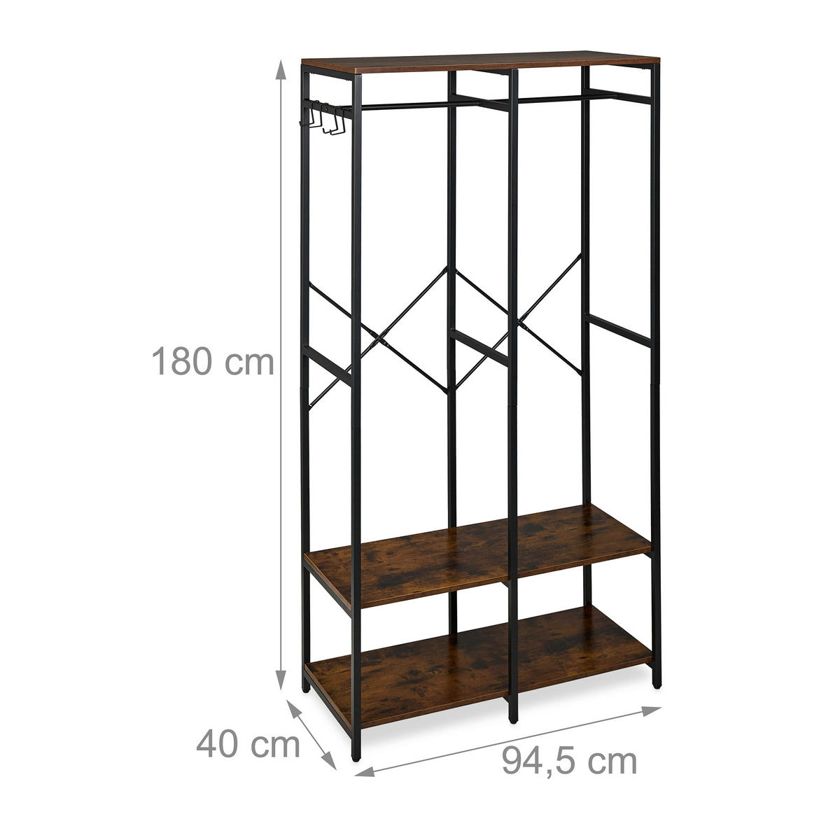 GARDEROBE - Schwarz, Holzwerkstoff/Metall (94.5/180/40cm) - Relaxdays