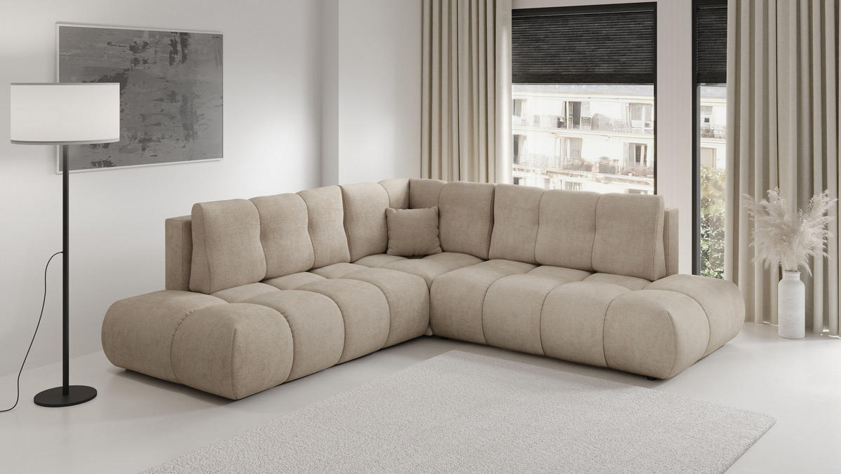 ECKSOFA DUCA II R-S Beige Chenille mit Schlaffunktion - Beige, Holz (266.5/266.5cm) - MASSENO