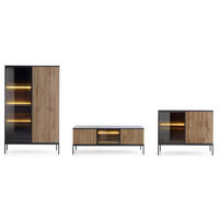 WOHNZIMMER-SET Sento schwarz / Wotan Eiche 3-teilig - Eichefarben/Eiche Wotan, Holz/Holzwerkstoff (362/166/39cm) - Feldmann-Wohnen