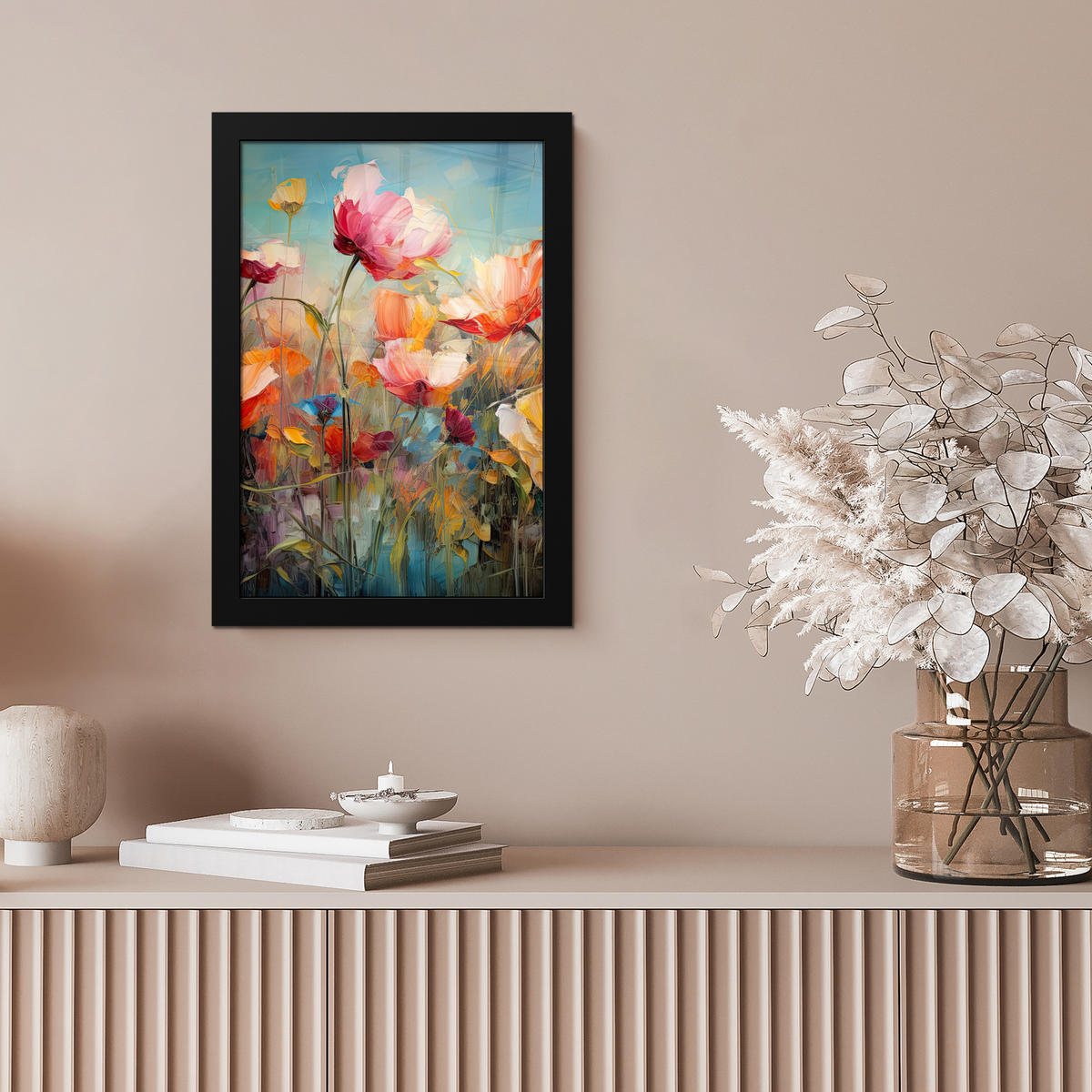 GERAHMTES BILD Blumen - Aquarell - Kunst - Botanisch - Natur 20x30 cm - Orange, Papier (20/30cm) - MuchoWow