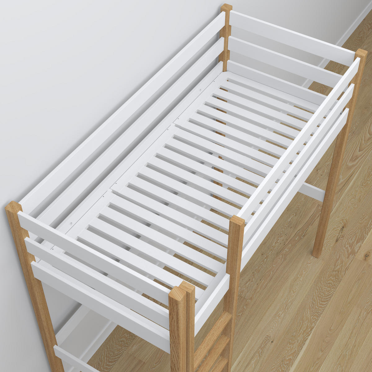 HOCHBETT N05 mit Schreibtisch Weiß / Eiche Natur 100/200 - Eiche Artisan/Weiß, Naturmaterialien/Holz (100/200cm) - N-Wood