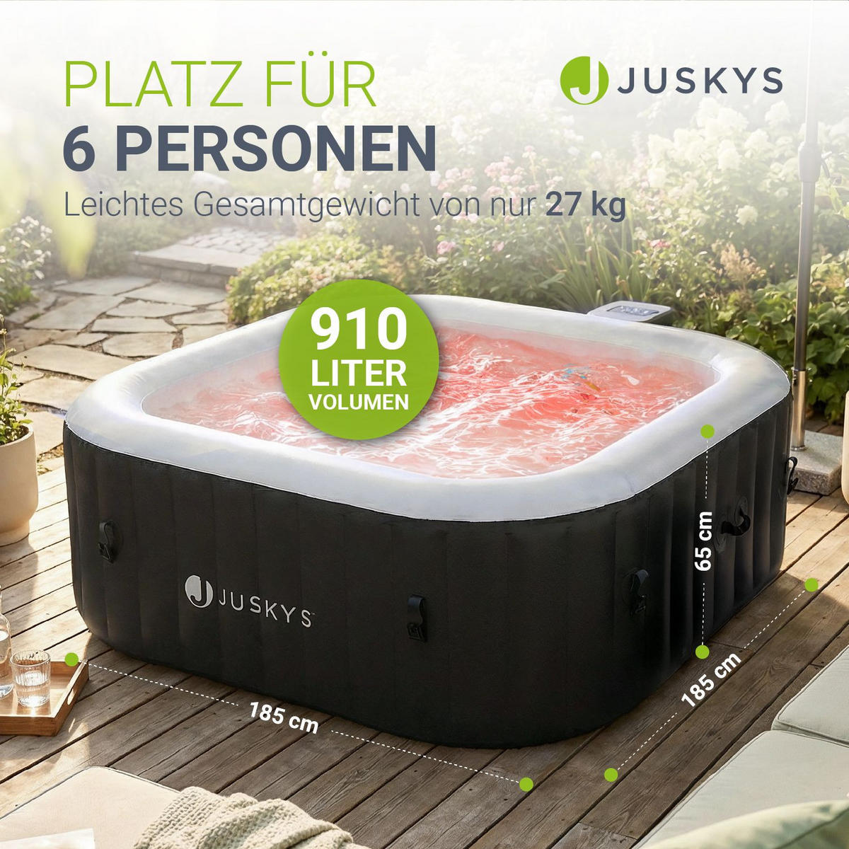 WHIRLPOOL SpaLuxe LED 185x185x65 cm schwarz/weiß - Schwarz, Kunststoff (185/65/185cm) - Juskys