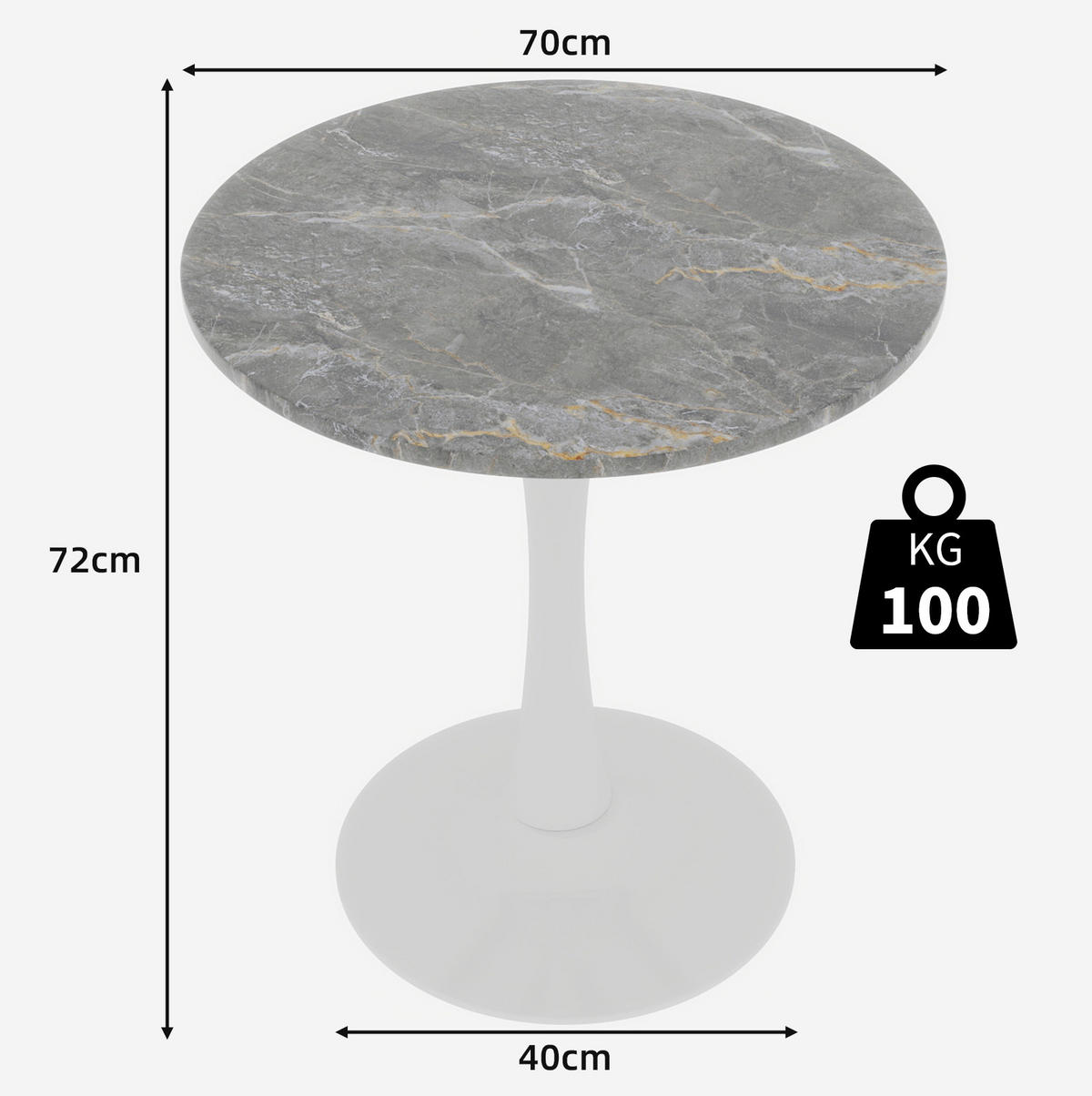 COUCHTISCH 70/70/72 cm aus Kunstmarmor in Antikweiß/Grau mit minimalistischer Optik - Weiß, Stein (70/70/72cm) - OKMYHOME